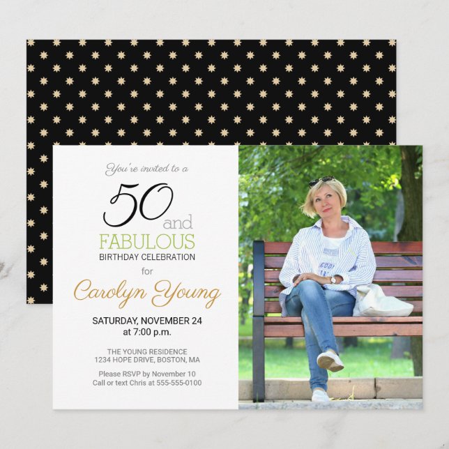 Custom Photo 50th Birthday Party 50 and Fabulous Invitation (Front/Back)