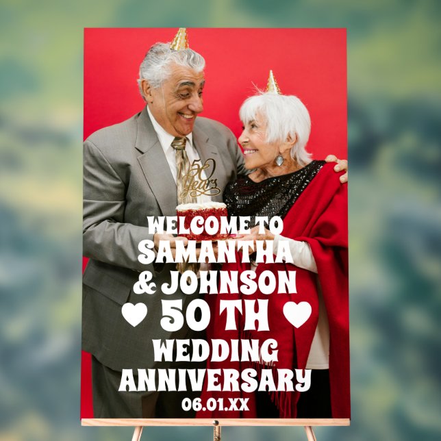 Custom Photo 50th Golden Wedding Anniversary Acrylic Sign (Neutral)