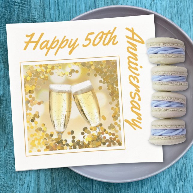 Custom Photo 50th Wedding Anniversary Party Napkin (Creator Uploaded)