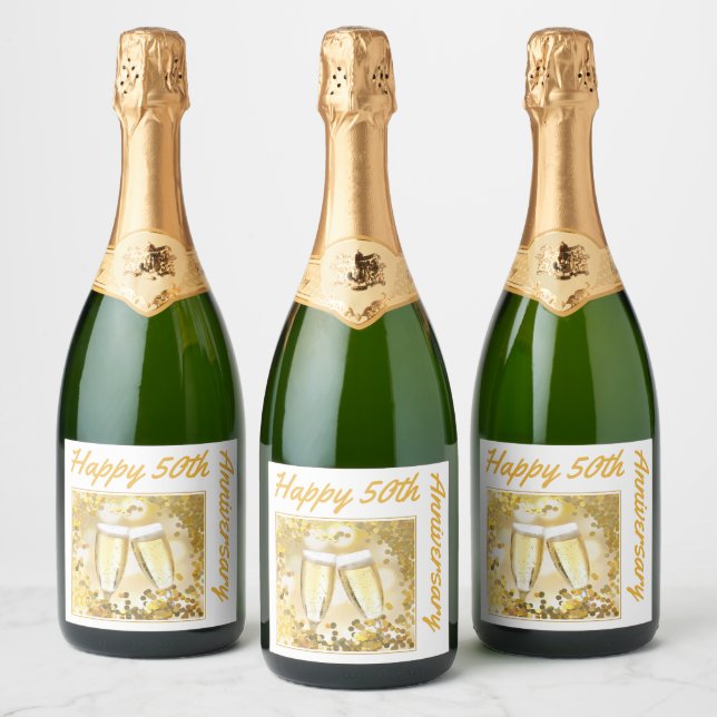 Custom Photo 50th Wedding Anniversary Party Sparkling Wine Label (Bottles)