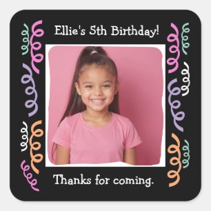 Custom Photo 5th Birthday Party Streamers Square Sticker