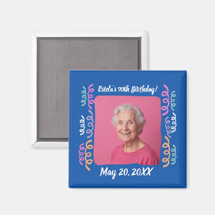 Custom Photo 90th Birthday Streamers Keepsake Magnet