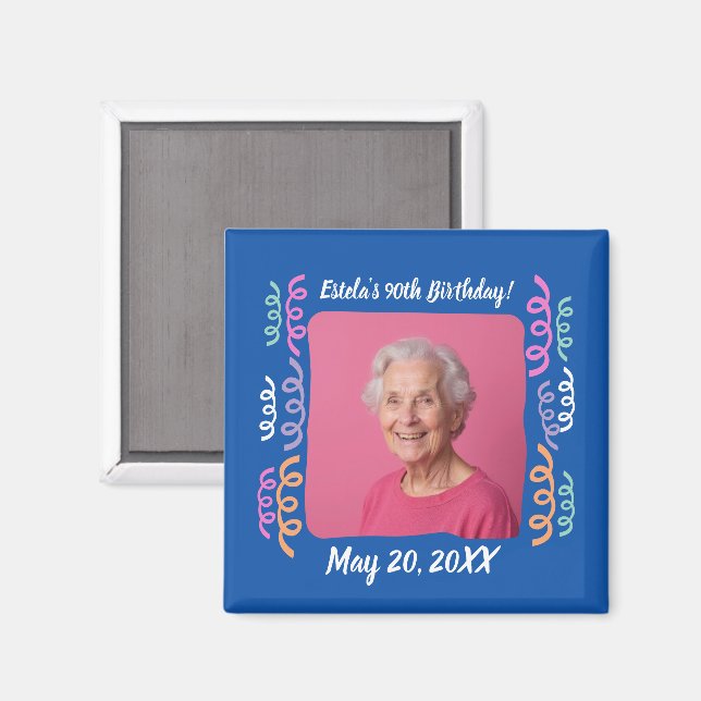 Custom Photo 90th Birthday Streamers Keepsake Magnet (Front/Back)