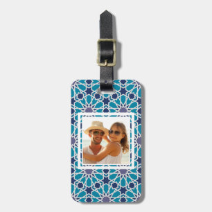 Custom Photo Abstract Pattern In Blue And Grey Luggage Tag