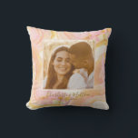 Custom Photo Abstract Pink Swirl Trendy Newlywed Cushion<br><div class="desc">This personalised pillow design is perfect for celebrating love and memories with an elegant touch. Featuring a soft, abstract swirl background in pastel pink, yellow, and gold hues, this pillow adds a dreamy, artistic vibe to any space. Customise it with a cherished photo and names, making it an ideal keepsake...</div>