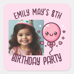 Custom Photo Add Name Cute Birthday Balloon Square Sticker
