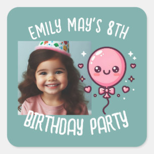 Custom Photo Add Name Cute Birthday Balloon  Square Sticker