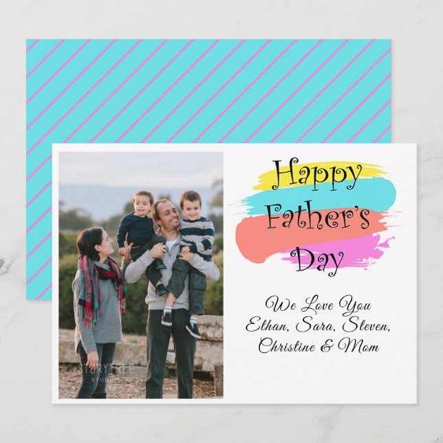 Custom Photo Add Names Paint Art Fathers Day Card (Front/Back)