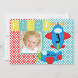 Custom Photo Aeroplane Pilot Birthday Invitation