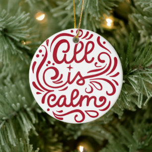 Custom Photo All is Calm Holiday Christmas Ceramic Tree Decoration