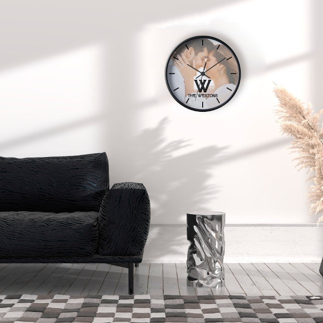 Custom Photo and Brush Script Monogram Clock (Creator Uploaded)