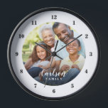 Custom Photo and Family Name Personalised Clock<br><div class="desc">Create a special one of a kind round or square wall clock personalised with your photo and family name monogram. The design features simple modern black and white fonts, or use the design tools to choose any fonts and colours to match your own home decor style. A custom clock is...</div>