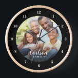 Custom Photo and Family Name Personalised Clock<br><div class="desc">Create a special one of a kind round or square wall clock personalised with your photo and family name monogram. The design features simple modern black and white fonts, or use the design tools to choose any fonts and colours to match your own home decor style. A custom clock is...</div>