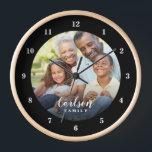 Custom Photo and Family Name Personalised Clock<br><div class="desc">Create a special one of a kind round or square wall clock personalised with your photo and family name monogram. The design features simple modern black and white fonts, or use the design tools to choose any fonts and colours to match your own home decor style. A custom clock is...</div>