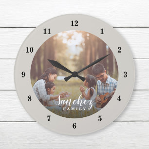 Custom Photo and Family Name Personalized Large Clock