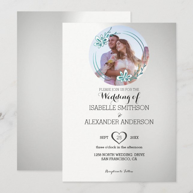 Custom Photo And Floral Wreath Wedding Invitation (Front/Back)
