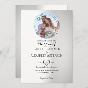 Custom Photo And Floral Wreath Wedding Invitation