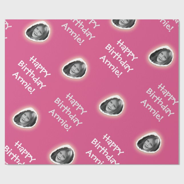 Custom Photo and Greeting on Pink Wrapping Paper (Flat)