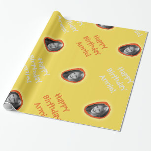 Custom Photo and Greeting on Yellow Wrapping Paper