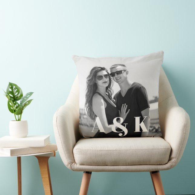 Custom Photo and Large Monogram Initials Cushion (Chair)