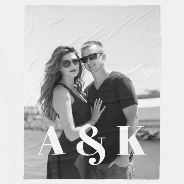 Custom Photo and Large Monogram Initials Fleece Blanket (Front)