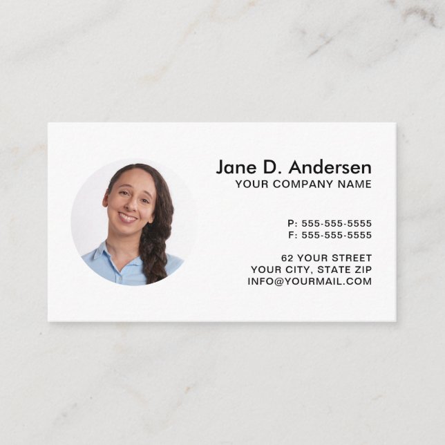 Custom photo and logo white professional elegant business card (Front)
