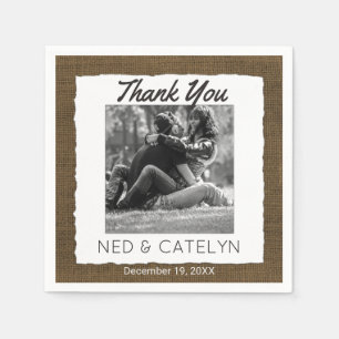 Custom Photo and Monogram   Rustic Burlap Wedding Napkin