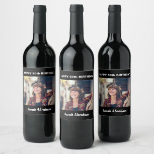 Custom Photo and Name 50th Happy Birthday Party Wine Label