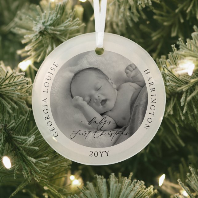 Custom Photo and Name Baby's First Christmas Glass Tree Decoration (Insitu)