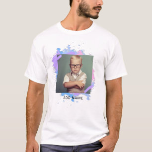 Custom Photo and Name Birthday Gift Brush Stroke T-Shirt