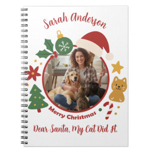 Custom Photo and Name Christmas Gift For Cat Lover Notebook
