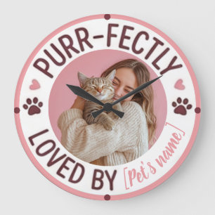 Custom Photo and Name For Cat Mum   Pet Lovers Large Clock