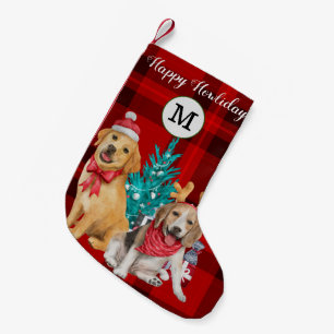 Custom photo and name funny dogs Festive pattern  Small Christmas Stocking
