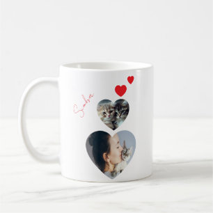 Custom Photo and Name Heart Shape Cat Lover Mug 