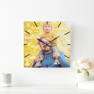 Custom Photo and  Name Personalised  Square Wall Clock