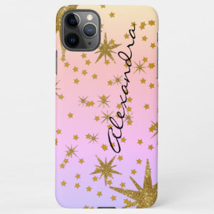 Custom photo and name sparkles golden stars girly  iPhone 11Pro max case