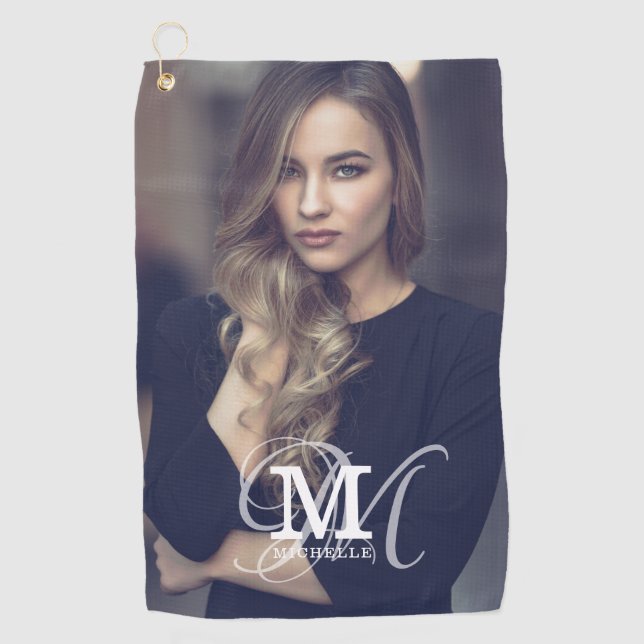 Custom Photo and Name Typography Golf Towel (Front)