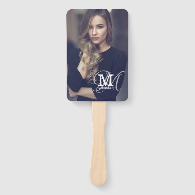 Custom Photo and Name Typography Hand Fan (Front)