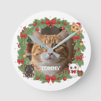 Custom Photo and Pet Name Christmas Round Clock