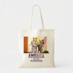 Custom Photo and Text America Est 1776 Patriotic  Tote Bag