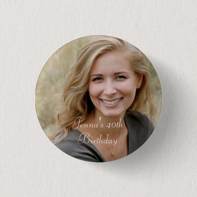 Custom Photo and Text Birthday  3 Cm Round Badge (Front)