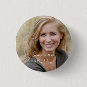 Custom Photo and Text Birthday  3 Cm Round Badge