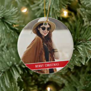 Custom photo and text Christmas Ceramic Tree Decoration