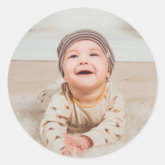 Custom photo and text classic round sticker (Front)