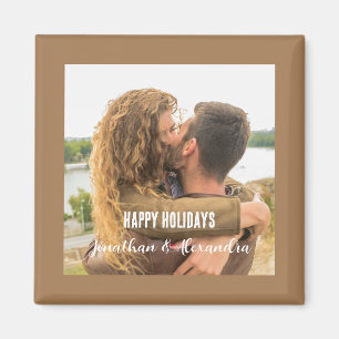 Custom photo and text cute couple keepsake brown magnet
