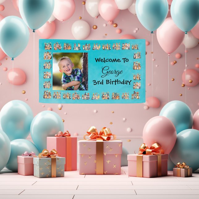 Custom Photo and Text Cute Party Animals Theme Banner (Creator Uploaded)