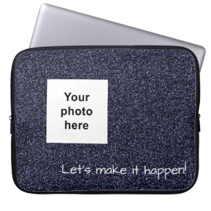 Custom photo and text dark blue faux glitter laptop sleeve