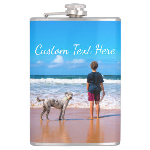 Custom Photo and Text Flask - Your Design With Dog