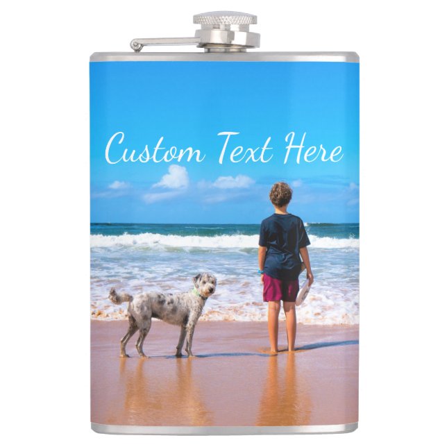 Custom Photo and Text Flask - Your Design With Dog (Front)