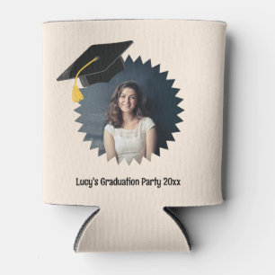 Custom Photo and Text Graduation Cap Can Cooler